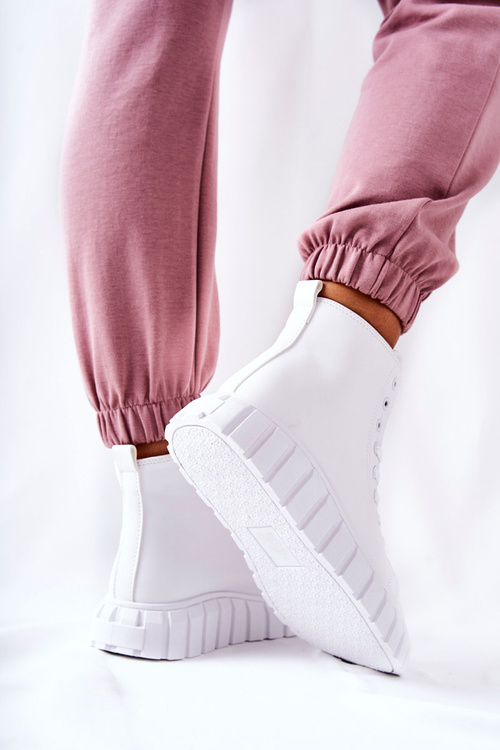 Leather High Platform Sneakers White Meniphise