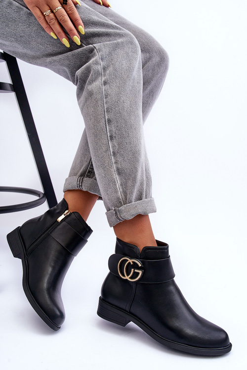 Leather Ankle Boots With Decoration Black Galos