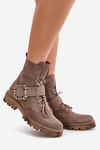 Zazoo 2951 Suede Ankle Boots With Decorative Buckle Dark Beige