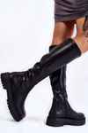 Kozaki Damskie Skóra Platforma Czarne Aretha