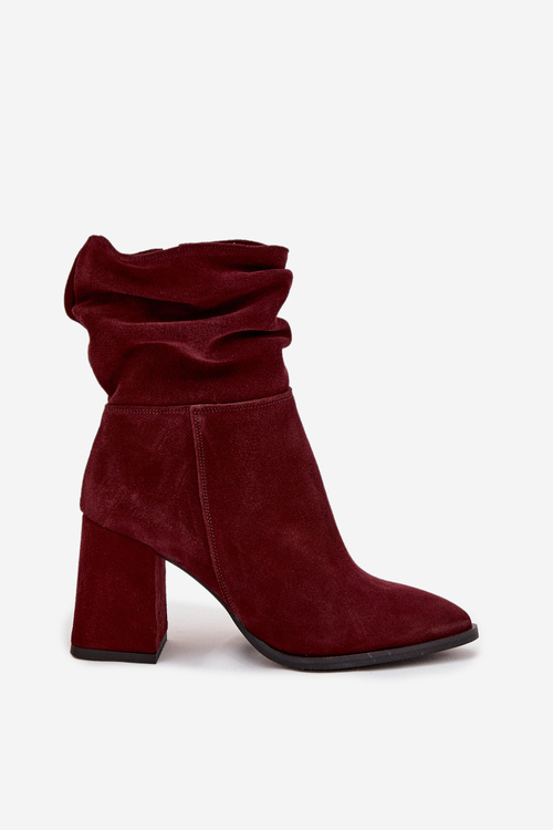 Ankle boots made of natural suede lined with a wedge with ruching Zazoo 4216 Bordeaux
