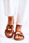 Comfortable Women's Slippers With Ornament Brown Leila