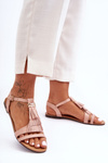 Flat Suede Sandals with Fringes Pink Viva