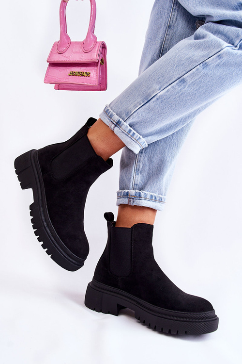 Suede Slip On Worker Boots Black Lorea