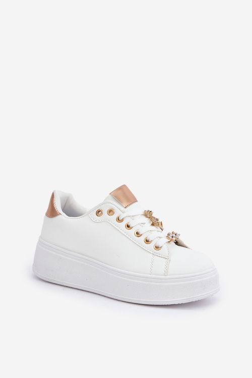 Eco Leather Sneakers With Embellishments White-Gold Enalirae