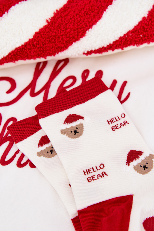 Women's Christmas Socks Bears in Santa Hat White
