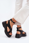 Ladies Platform And Wedge Sandals Eco Leather Black Tenzorus