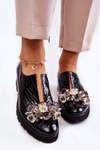 Półbuty Eleganckie Lakierowane Ozdoba Krokodyl Czarne Cindy