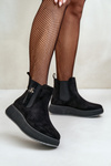 Women's Slip-On Platform Ankle Boots With Decorative Eco Suede Black Ciatheia