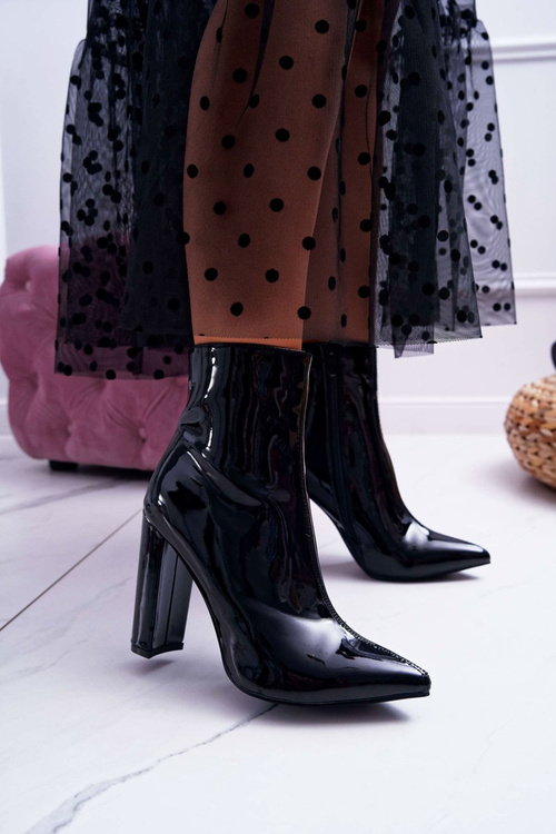 Women's Stiletto Pointed Booties Lacquered Black Demens