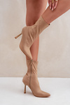 Fabric Stiletto Boots Dark Beige Amune