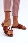 Women's Flat Sole Sandals with Decoration Brown Amoonia