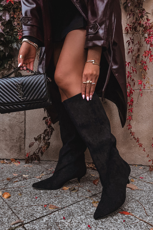 Women's Boots With Heel From Eco Suede Black Pheona