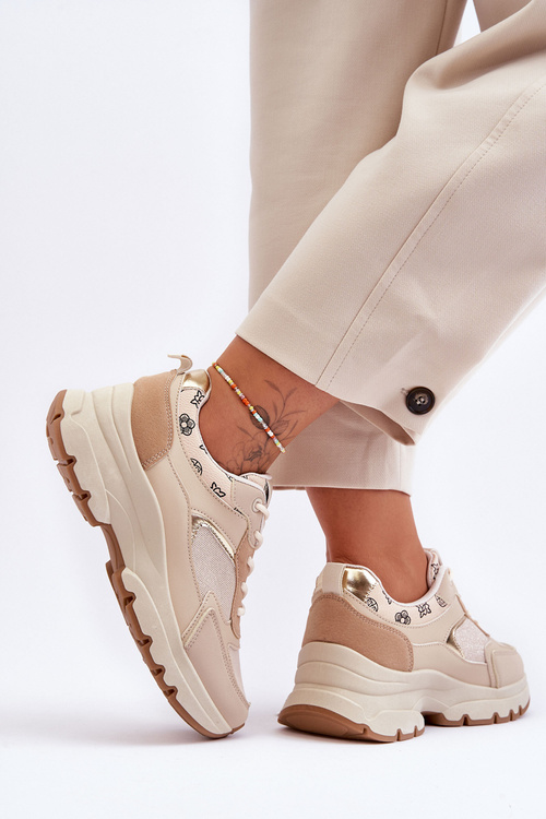 Platform Lace-Up Sport Shoes Beige Escape