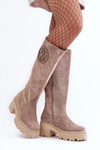 Women's Suede Over-the-Knee Boots Dark Beige Lewski 3367