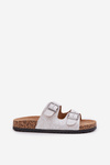 Fabric sandals on cork sole with buckles light gray Atera