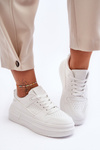 Women's Leather Sport Shoes On Massive Platform White Belisso
