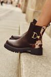Insulated Ankle Boots Women's With Gold Detail In Patches Brown Priscilla