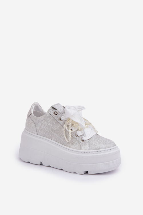 Leather Sneakers On Platform CheBello 4658 Silver