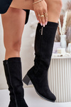 Knee High Heeled Boots Made of Eco Suede Black Izanae