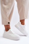 Women's Leather Sport Shoes On Massive Platform White Belisso