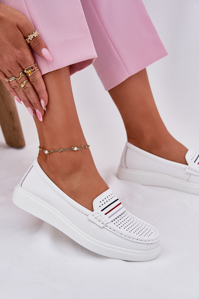 Ladies Leather Moccasins White Dovema