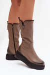 Zazoo 70121 Leather Women's Boots With Wool Dark Beige