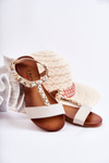 Children's Leather Sandals With Buckle Beige Letto