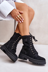 Women's Zip Up Worker Boots Made Of Eco Suede Black Savalann