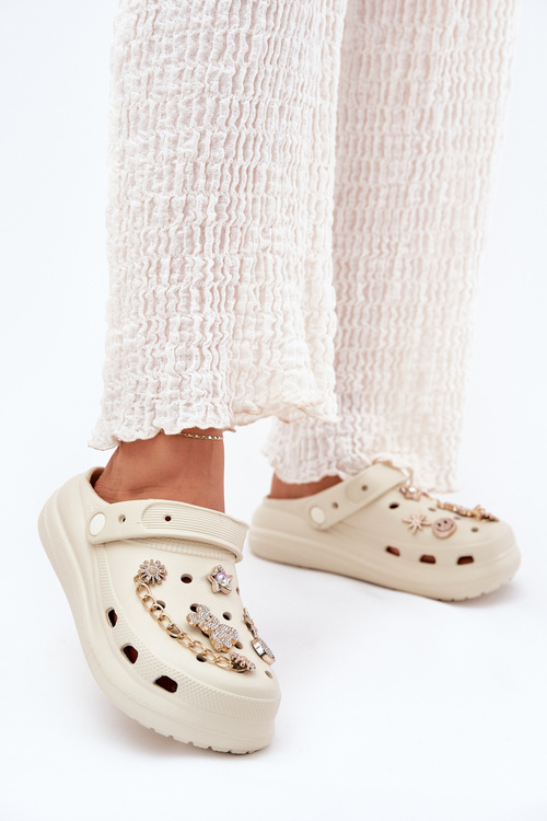 Damskie Klapki Piankowe Z Przypinkami Beżowe Linaviela