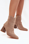 Women's Suede Heeled Ankle Boots With Zip Beige Zelita