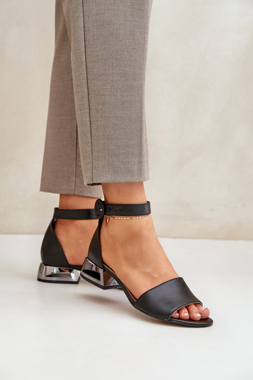 Leather Sandals On Silver Heel Laura Messi 2143 Black