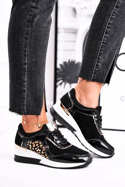 Women’s Sport Shoes Sneakers Leather Black 21-7778