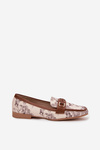 Patterned Loafers Women Shoes With Decorative Element Beige Brown Evelora