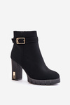 Leather Ankle Boots With Buckle On Heel Black Eftane