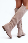 Zazoo 3407 Suede Knee-high Boots with Flat Heel Cappuccino