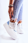 Buty Sportowe Sneakersy Damskie Wiązane Biało-Niebieskie Manila