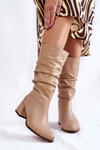 Women's Pleated Leather Boots Beige Alfra