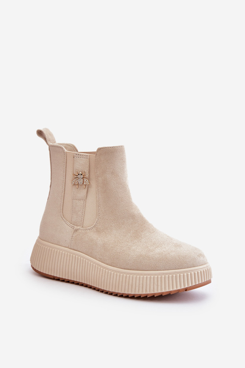 Slip On Women's Ankle Boots On Platform With Decoration Eco Suede Light Beige Ciatheia