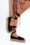 Women's Black Platform Espadrilles with Lacing and Braiding Tailesse