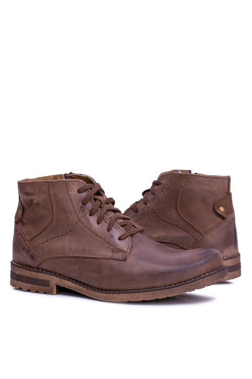 Leather Men's Boots With Zipper Warmed Brown Komodo 731