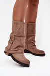 Women's Boots With Turned Cuff To Mid-Calf With Buckle Khaki Minelle