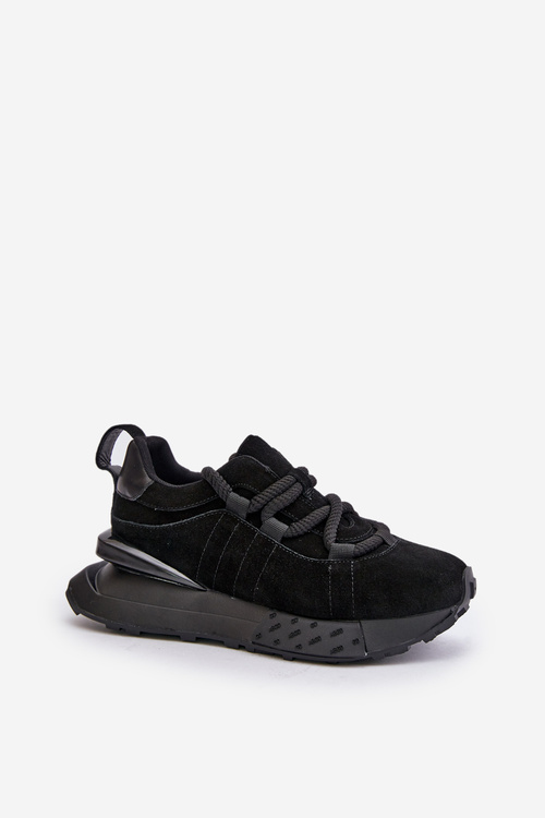 Women's Suede Sneakers On Platform With Thick Lacing Artiker 54C1464 Black