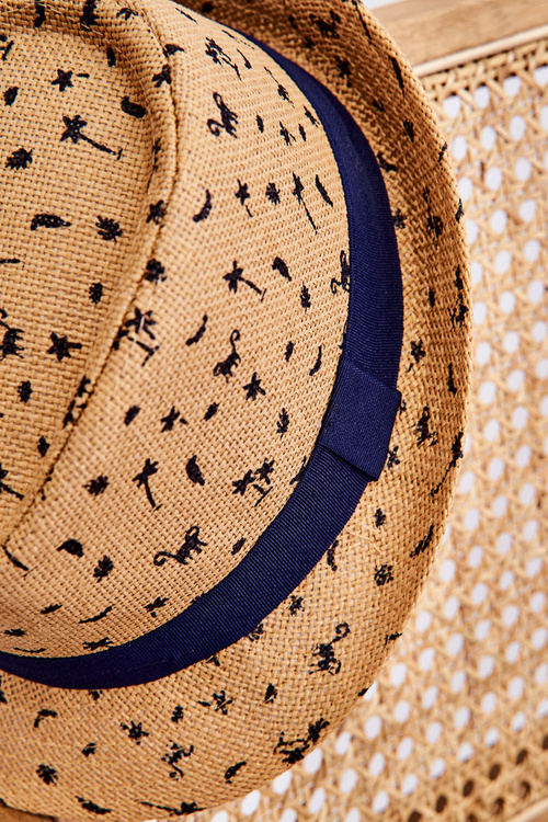 Children's hat with palm trees and animals beige