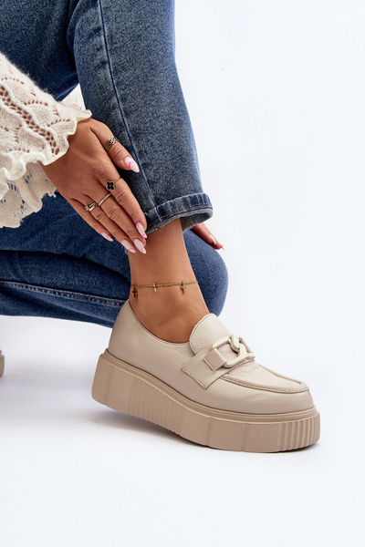[Zazoo 20101 Stylish Leather Platform Shoes in Light Beige]