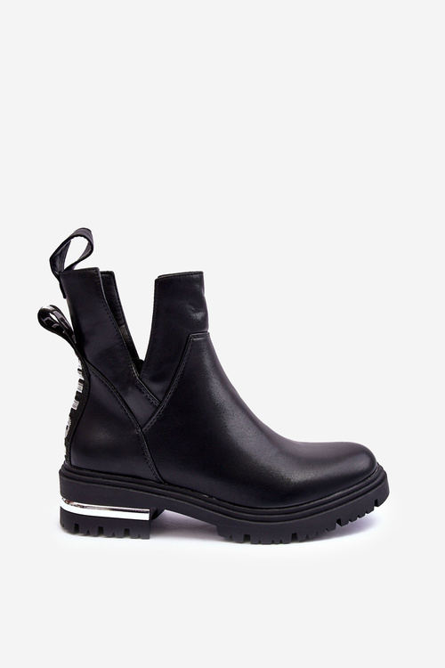 Botki Sztyblety Suwak Napis Skóra Czarne Flicha NC1311