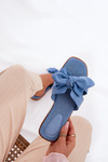Flat Ladies Slippers With Bow Blue Tobin