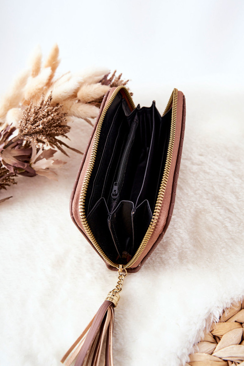 Quilted Wallet with Tassel Cappucino