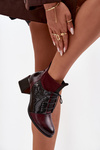Zazoo 60503 Leather Ankle Boots Heeled Insulated Bordeaux