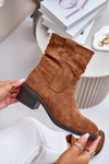 Warm Women's Boots With Gathered Shaft On Low Heel Beige Zinanya